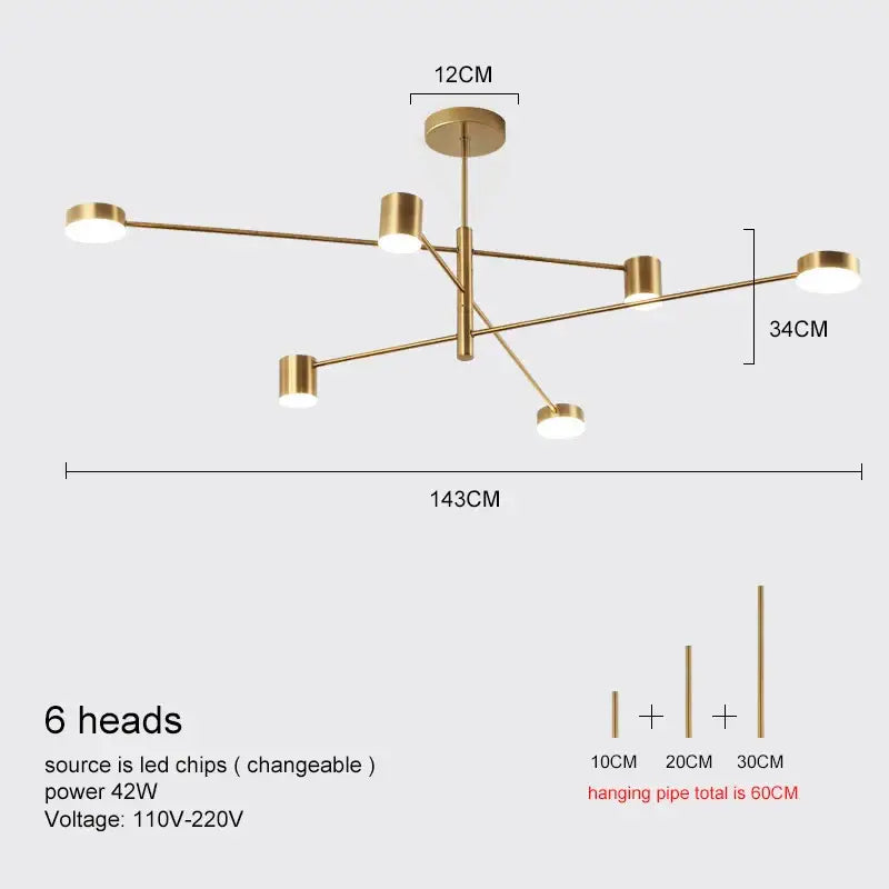 Modern gold & black led chandelier – living room minimalist light
