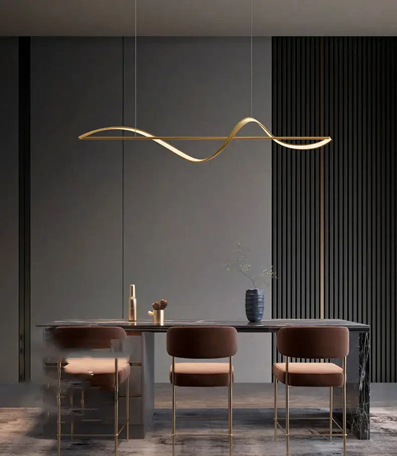 Modern gold curved led chandelier dining room pendant light