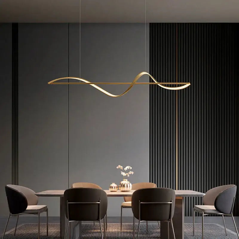 Modern gold curved led chandelier dining room pendant light