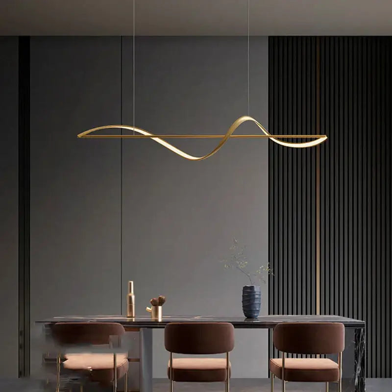 Modern gold curved led chandelier dining room pendant light