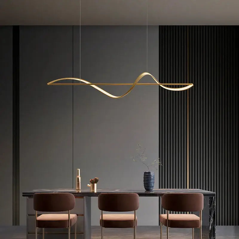Modern gold curved led chandelier dining room pendant light