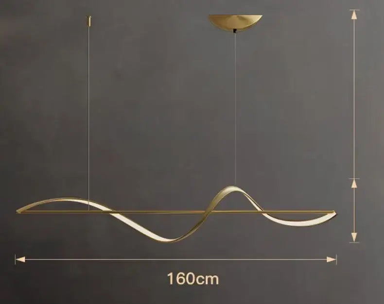 Modern gold curved led chandelier dining room pendant light