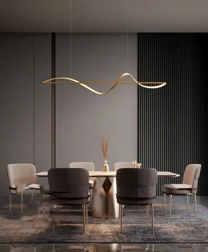 Modern gold curved led chandelier dining room pendant light