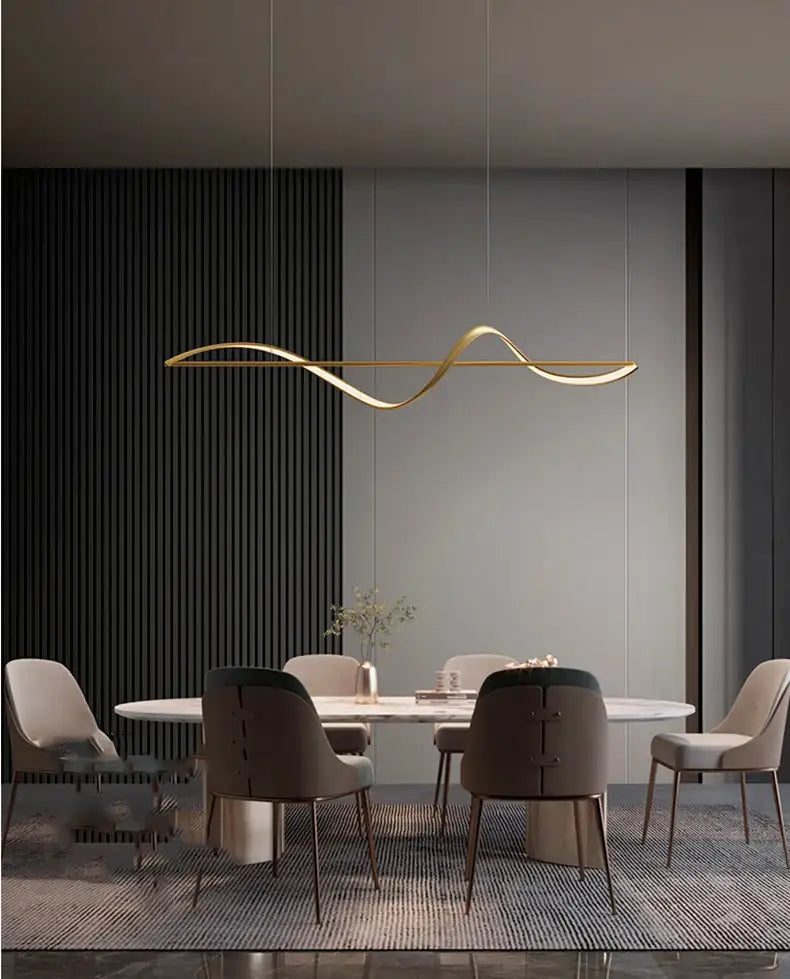 Modern gold curved led chandelier dining room pendant light