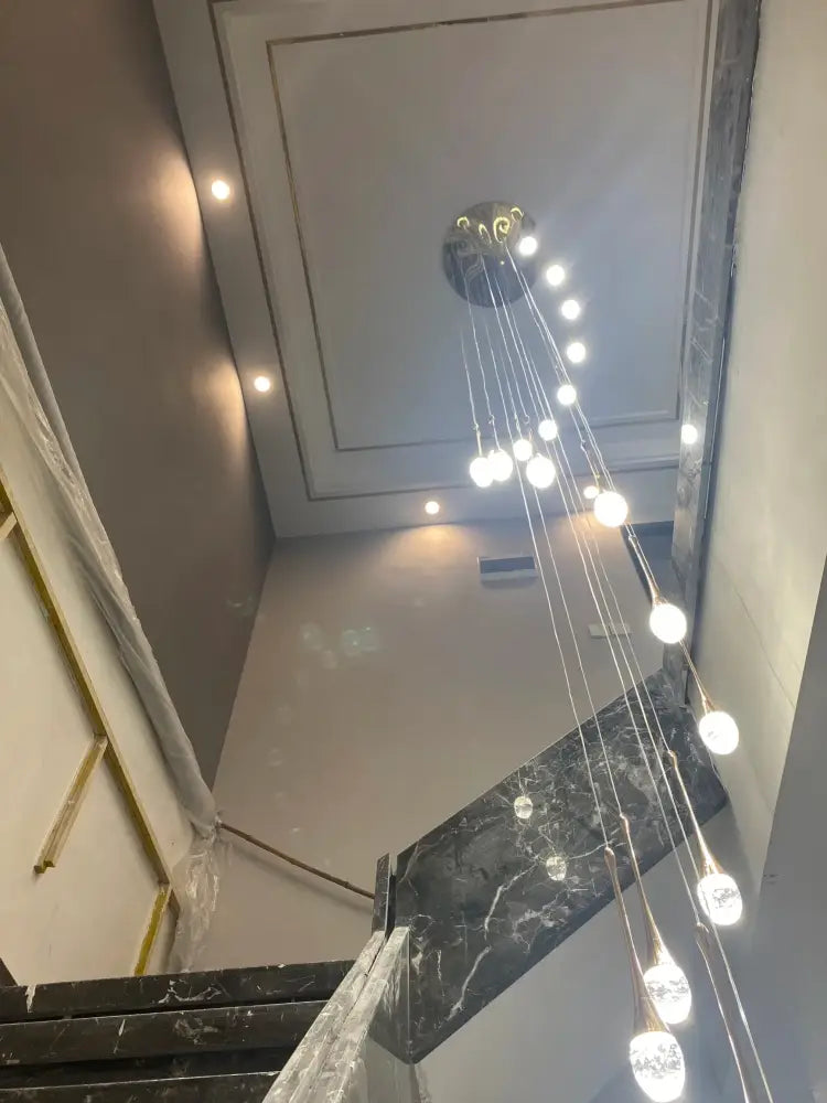 Modern gold led crystal chandelier dining room cascading pendant