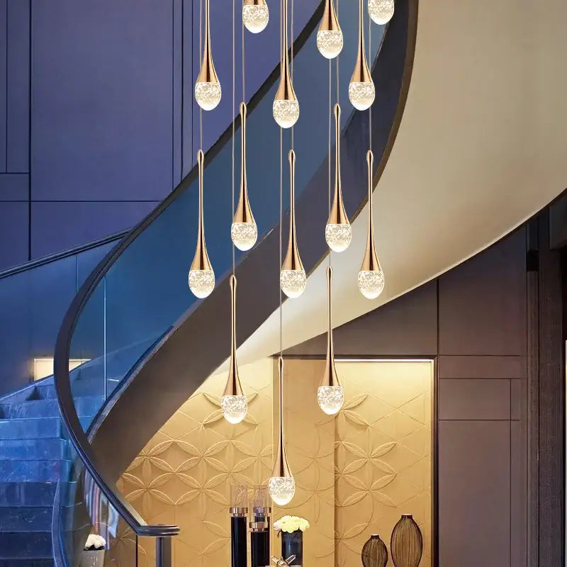 Modern gold led crystal chandelier dining room cascading pendant