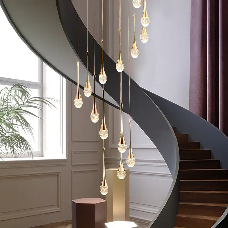 Modern gold led crystal chandelier dining room cascading pendant
