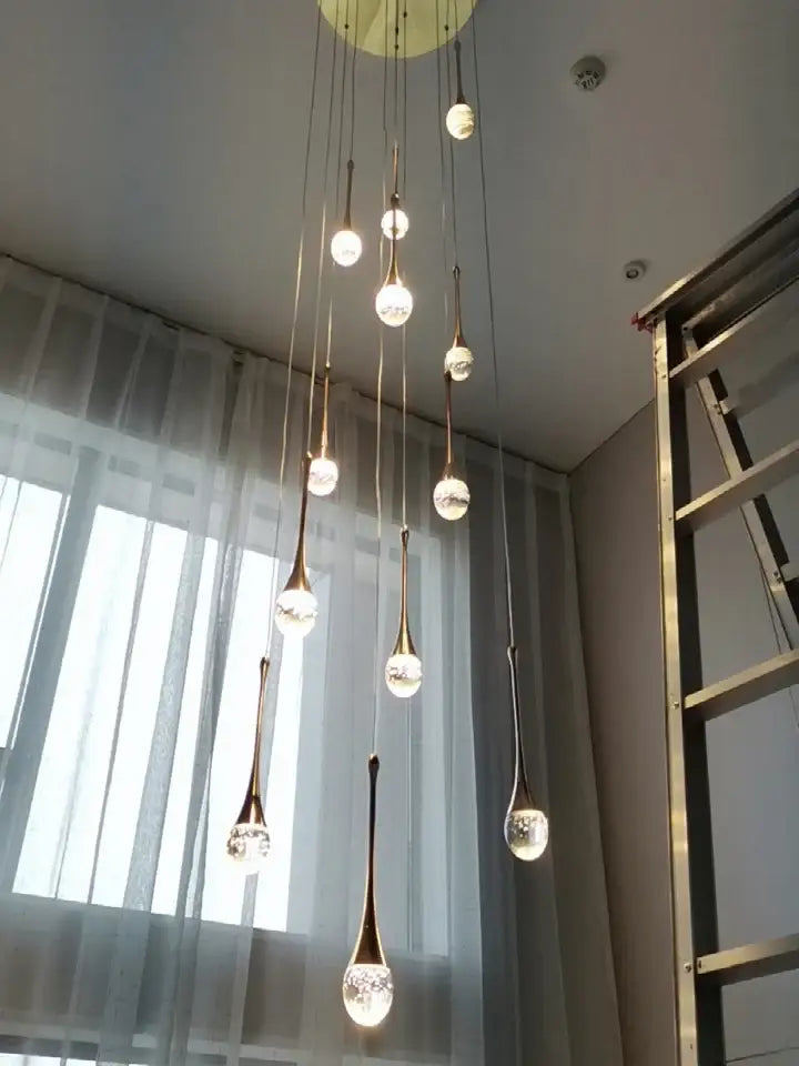 Modern gold led crystal chandelier dining room cascading pendant