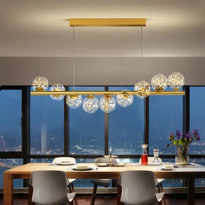 Modern gold linear led glass chandelier dining room pendant light