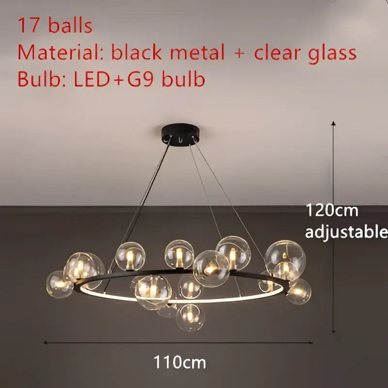 Modern black clear glass bubble led chandelier dining room light