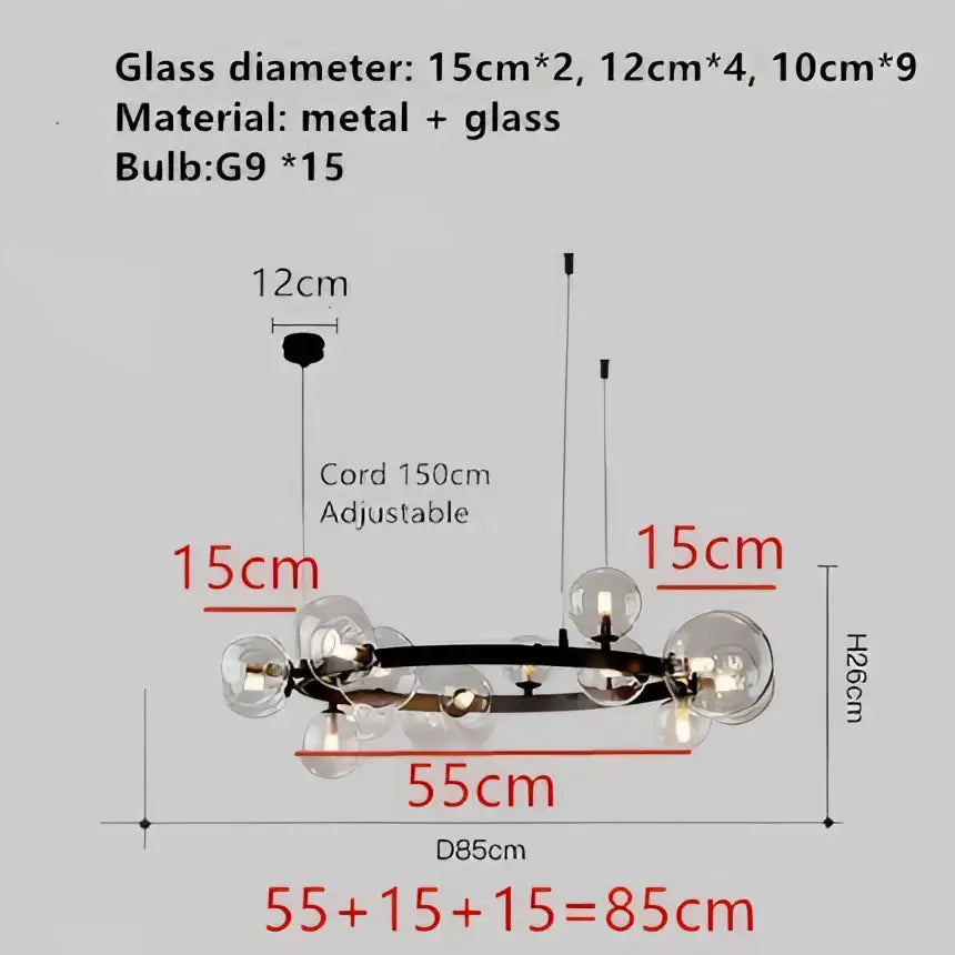 Modern black clear glass bubble led chandelier dining room light