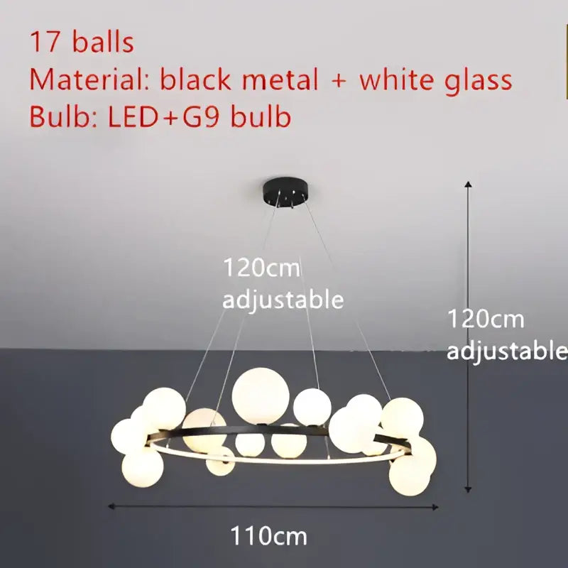 Modern black clear glass bubble led chandelier dining room light