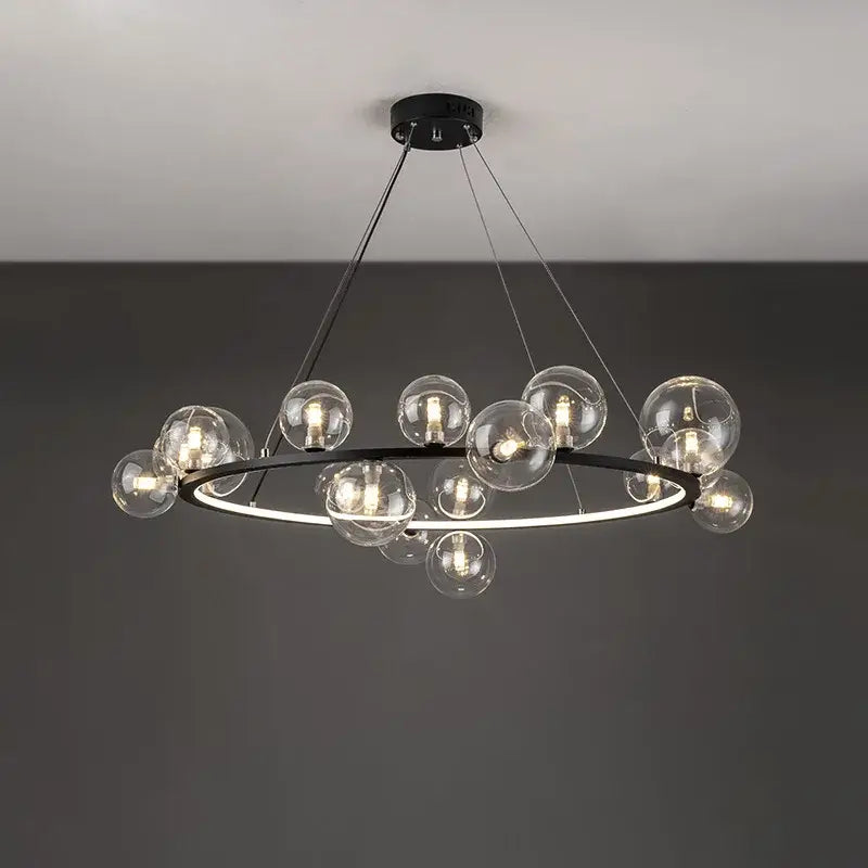 Modern black clear glass bubble led chandelier dining room light
