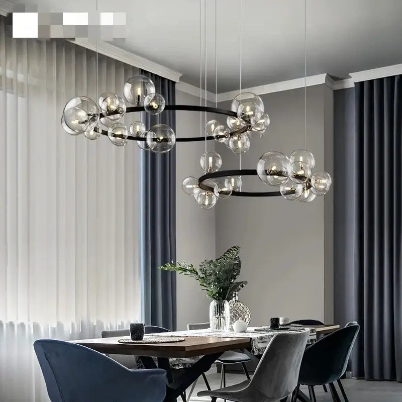 Modern black clear glass bubble led chandelier dining room light