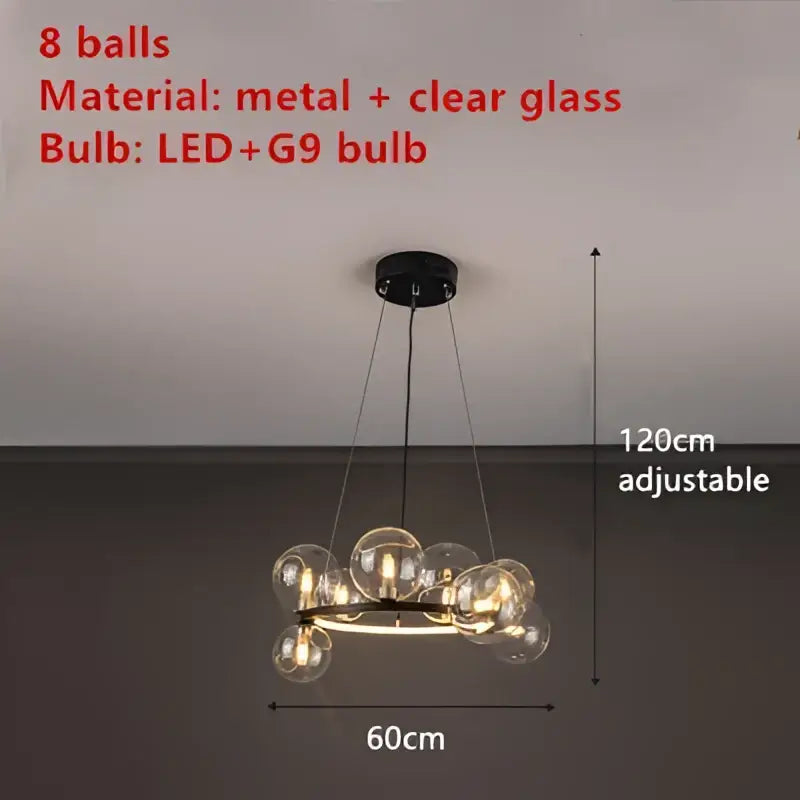 Modern black clear glass bubble led chandelier dining room light