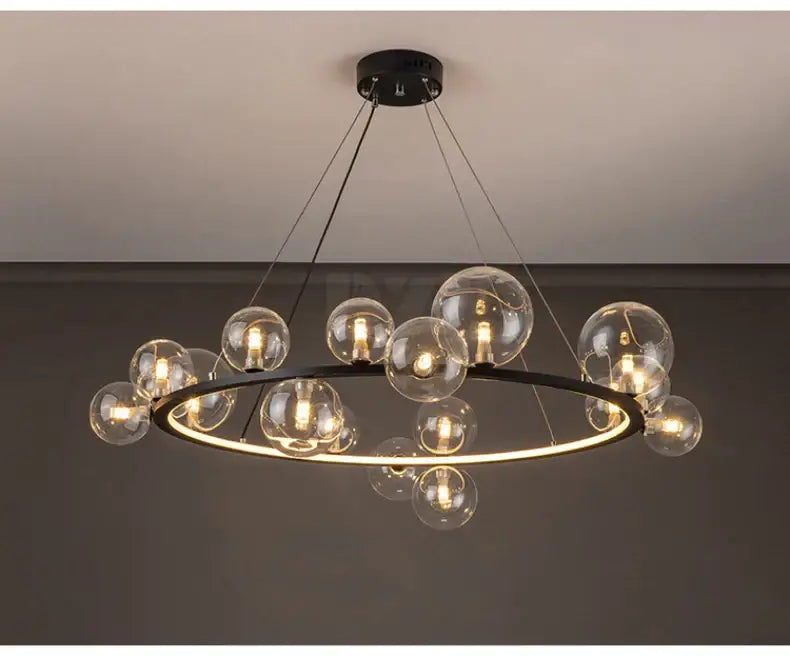 Modern black clear glass bubble led chandelier dining room light