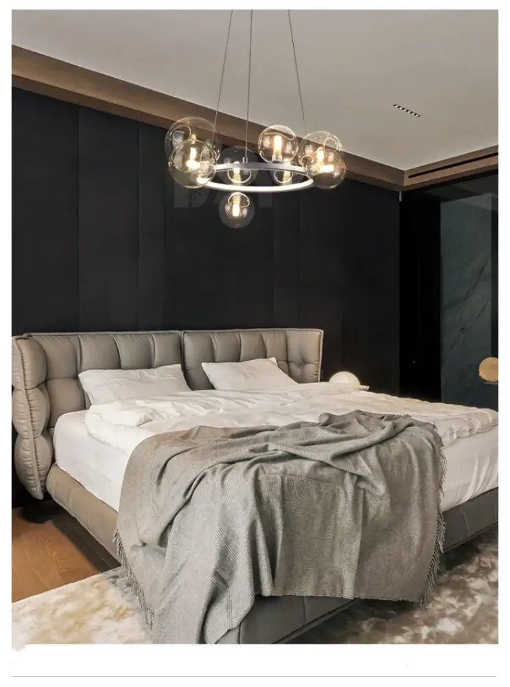 Modern black clear glass bubble led chandelier dining room light