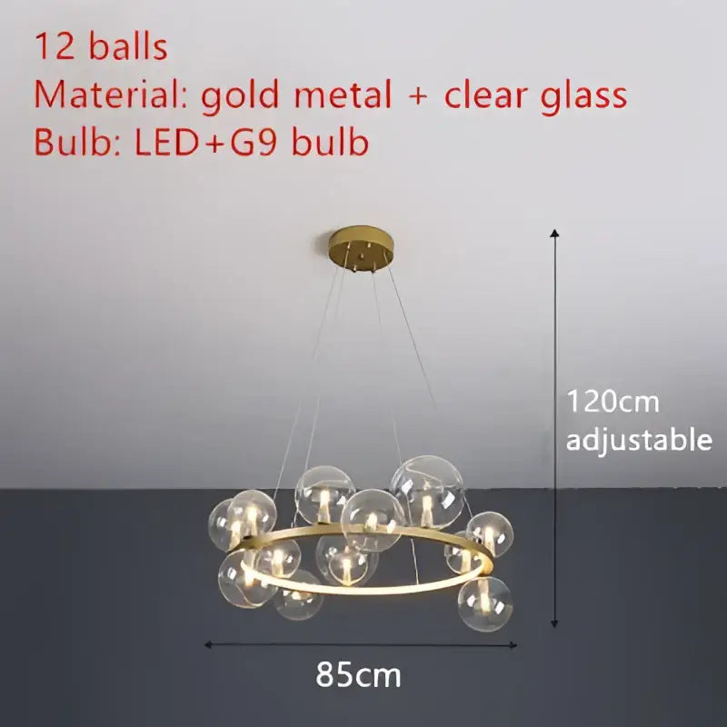 Modern black clear glass bubble led chandelier dining room light