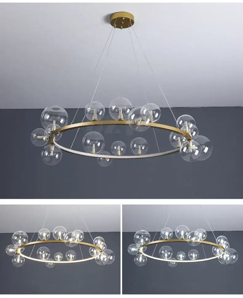 Modern black clear glass bubble led chandelier dining room light