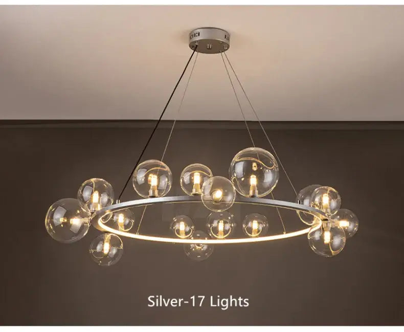 Modern black clear glass bubble led chandelier dining room light