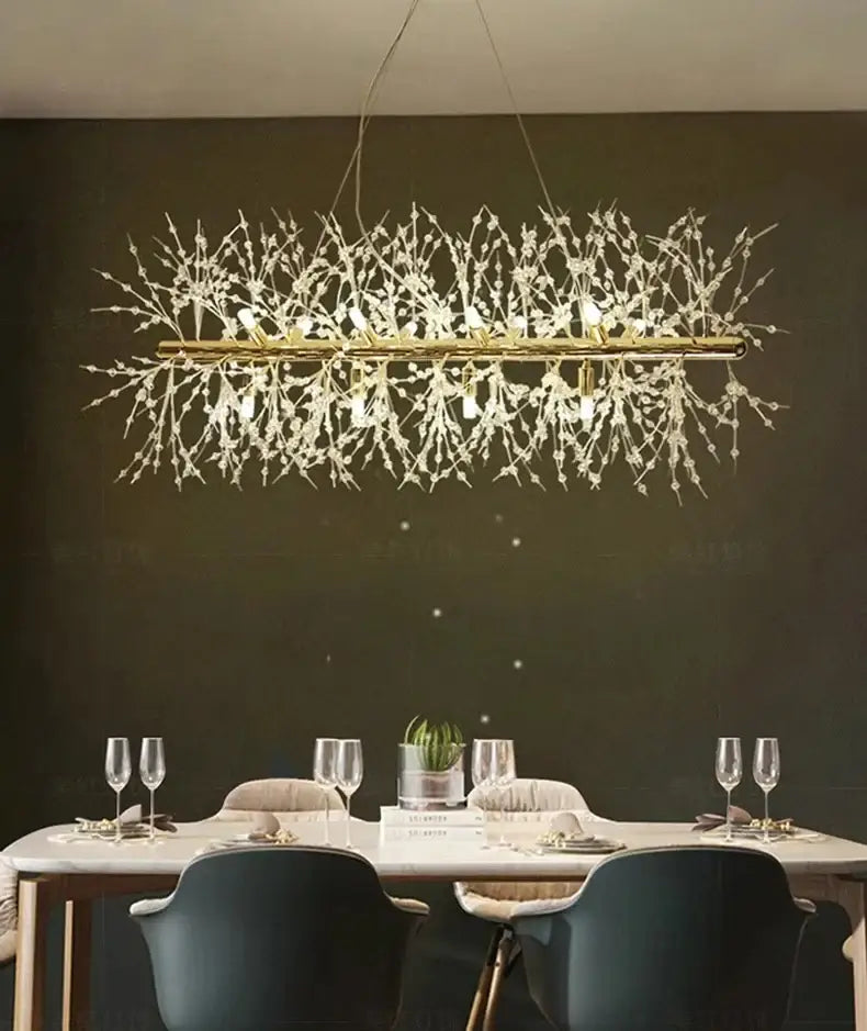 Modern gold branch led pendant – living room crystal chandelier