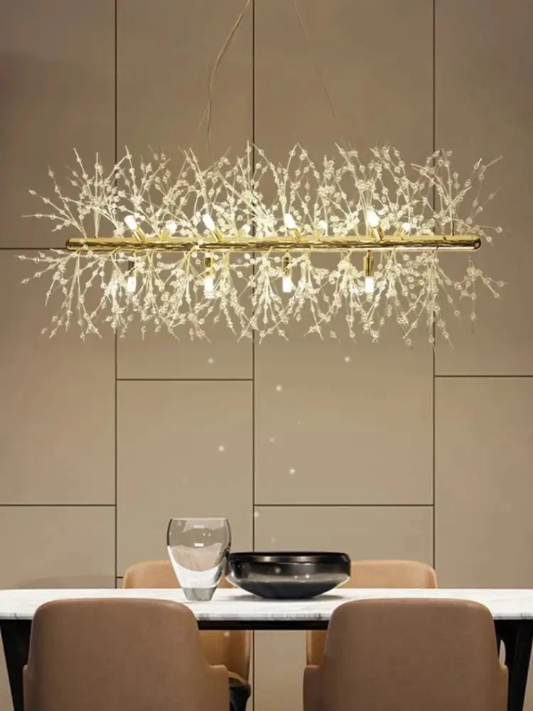 Modern gold branch led pendant – living room crystal chandelier