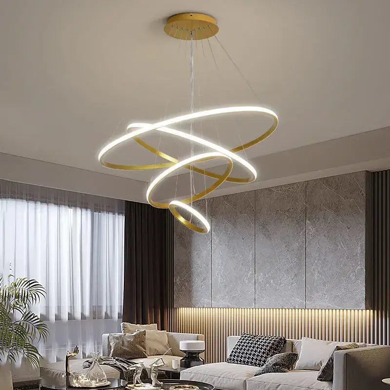 Modern gold spiral led pendant lamp dining room warm white