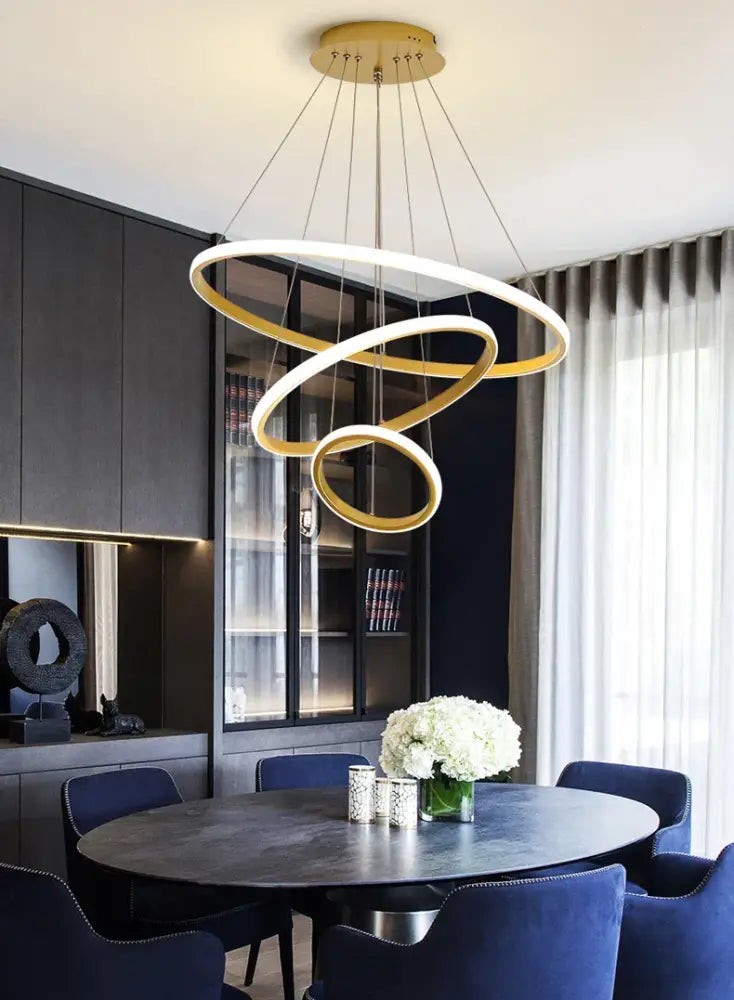 Modern gold spiral led pendant lamp dining room warm white