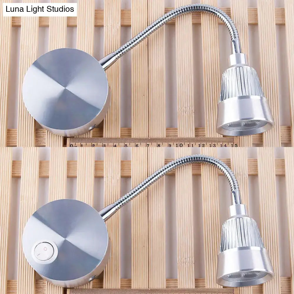 Modern metal led chrome finish gooseneck reading light for bedroom