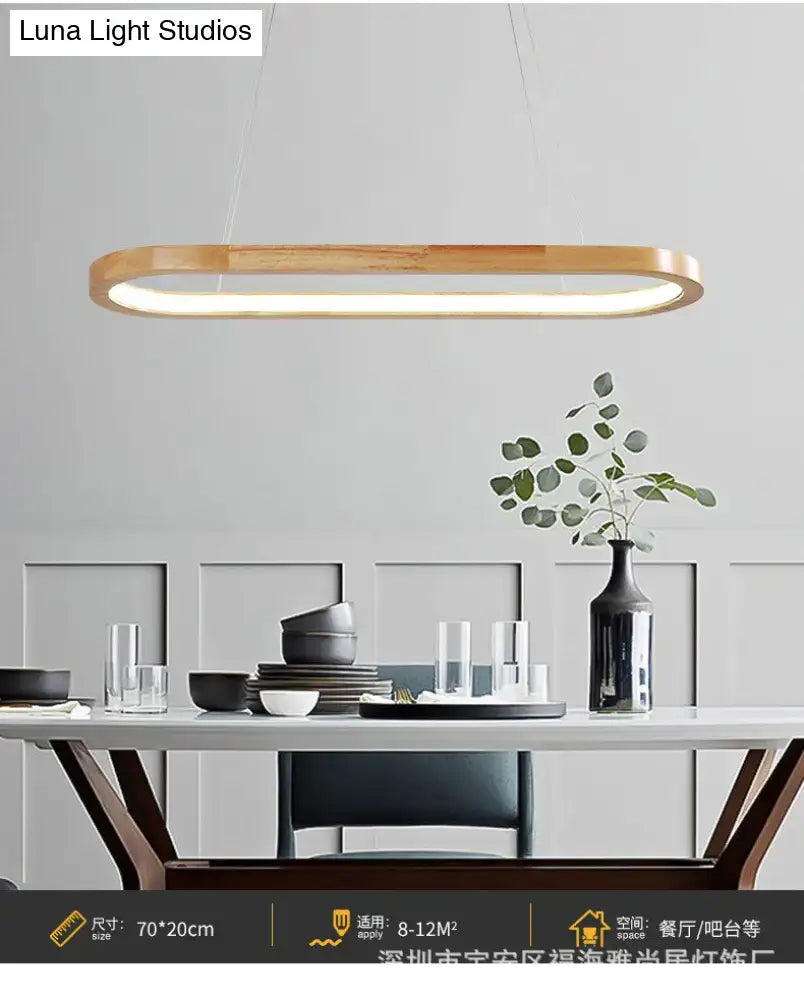 Modern minimalist wooden led oval pendant light dining room