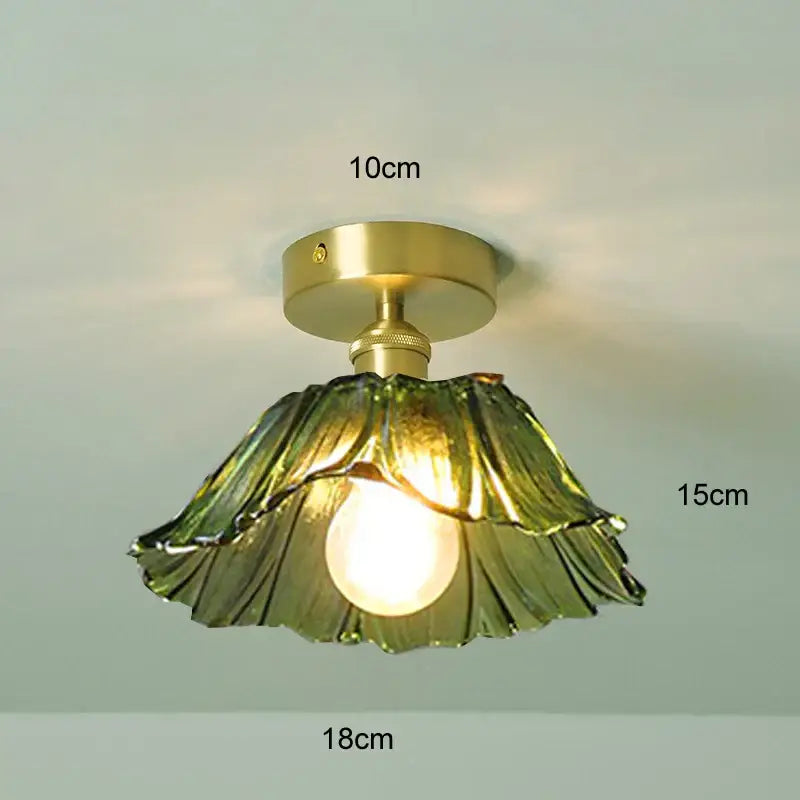 Modern green leaf glass e27 ceiling lights for bedroom interiors