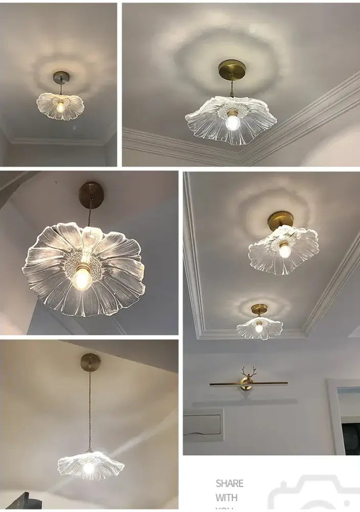 Modern green leaf glass e27 ceiling lights for bedroom interiors