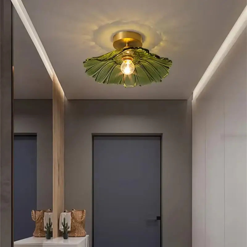 Modern green leaf glass e27 ceiling lights for bedroom interiors