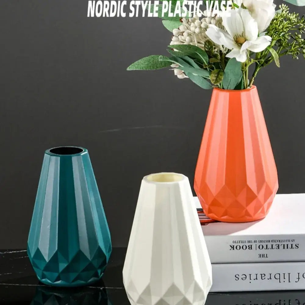Modern nordic teal diamond shaped flower vase living room decor