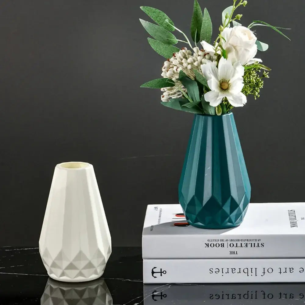 Modern nordic teal diamond shaped flower vase living room decor