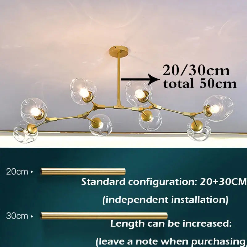 Modern gray nordic glass ball led chandelier dining room