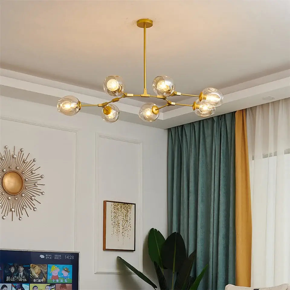 Modern gray nordic glass ball led chandelier dining room
