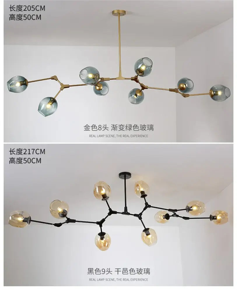 Modern nordic glass chandeliers in gradient blue for dining room