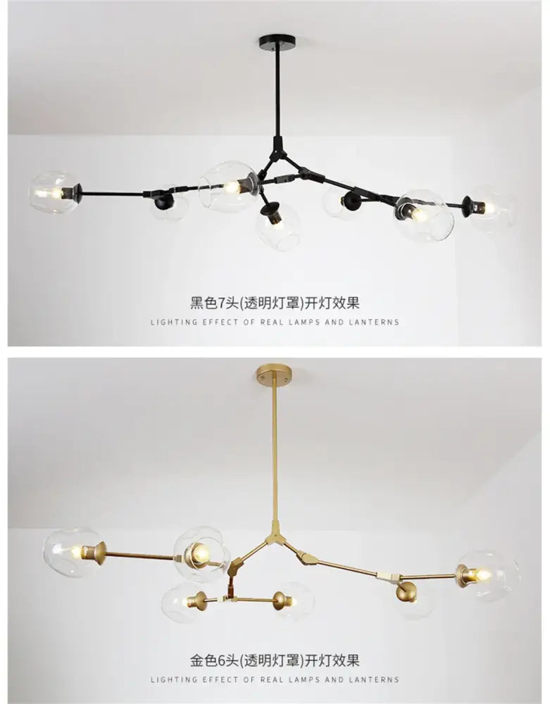 Modern nordic glass chandeliers gradient grey dining room led light