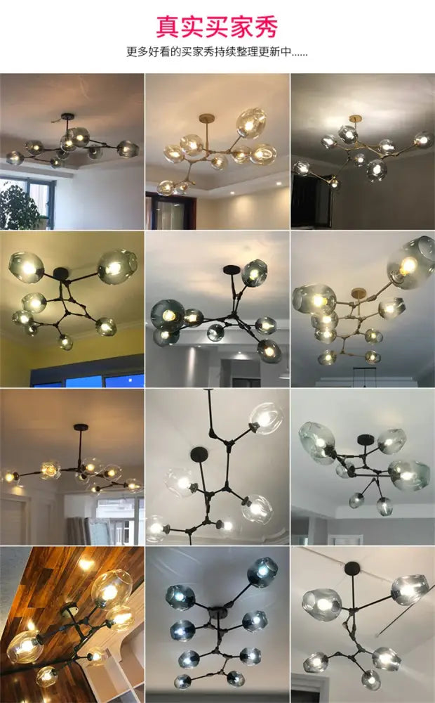 Modern gold nordic lustre glass chandelier dining room light