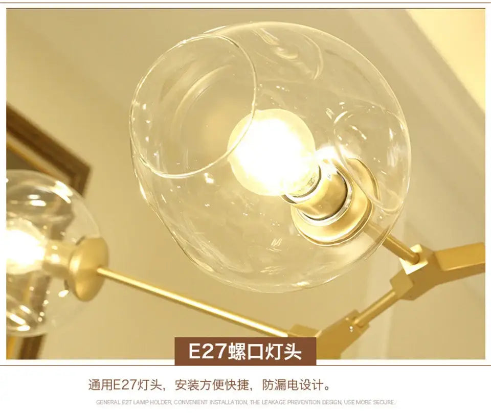 Modern gold nordic lustre glass chandelier dining room light
