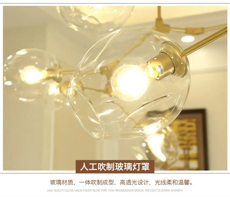 Modern gold nordic lustre glass chandelier dining room light