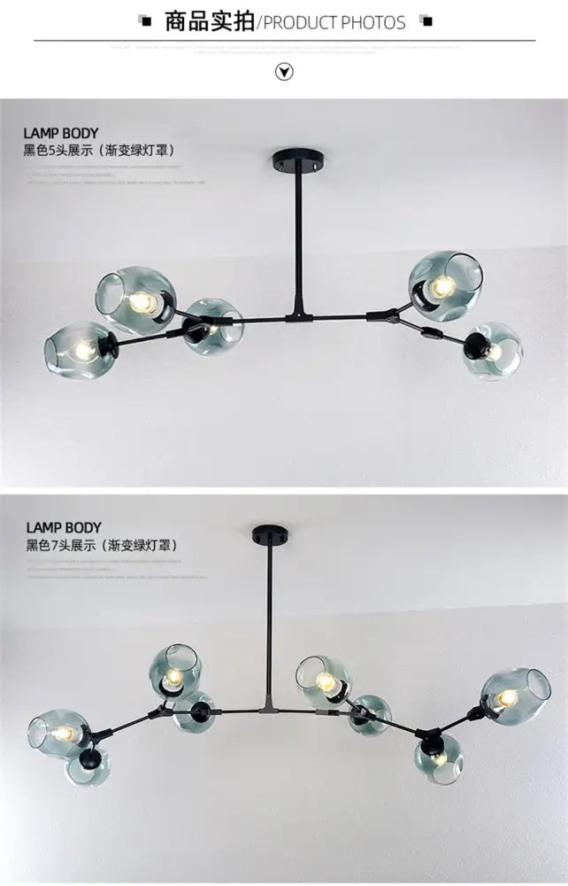 Modern clear bulbous glass chandeliers with led lighting dining room
