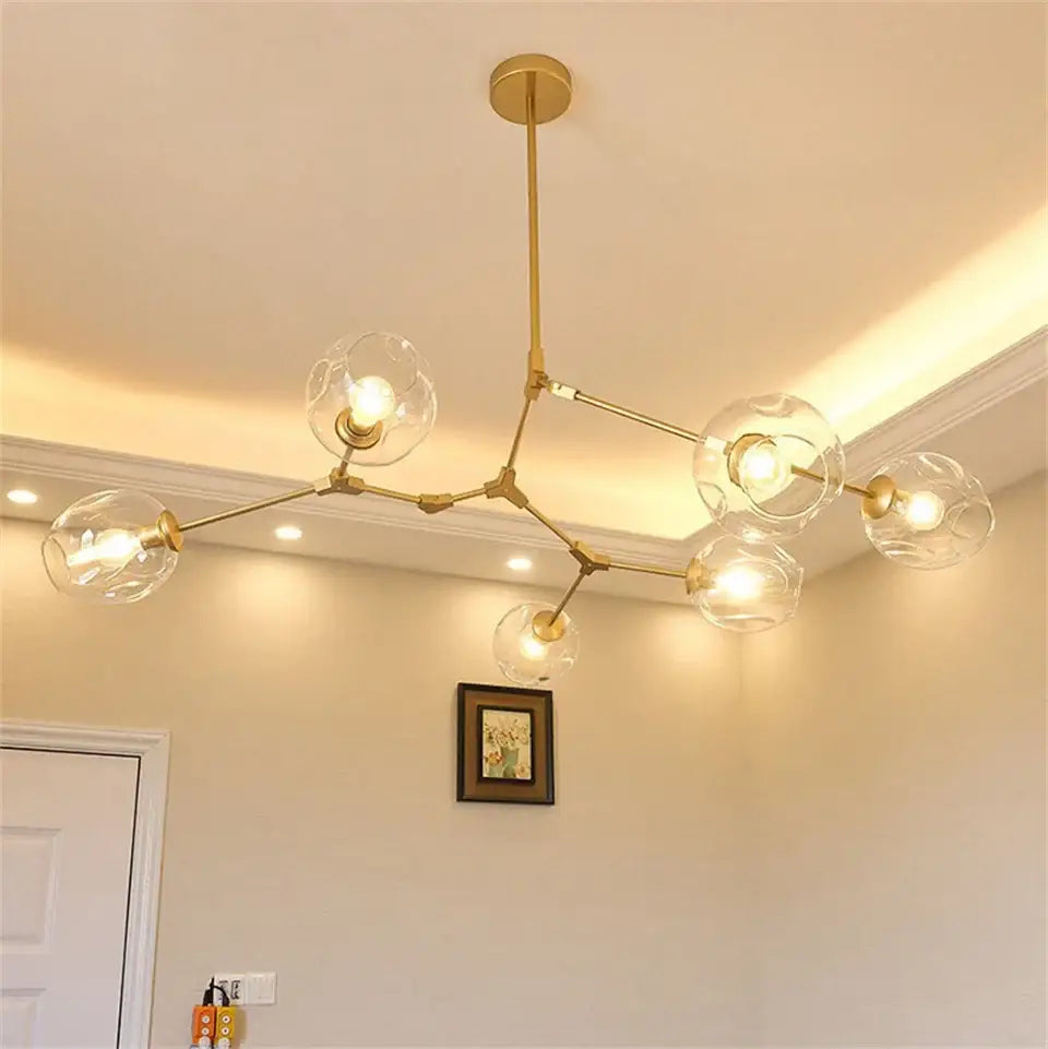 Modern clear bulbous glass chandeliers with led lighting dining room
