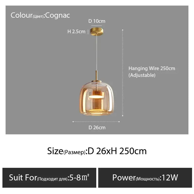 Modern amber nordic glass pendant lamp for kitchen dining room
