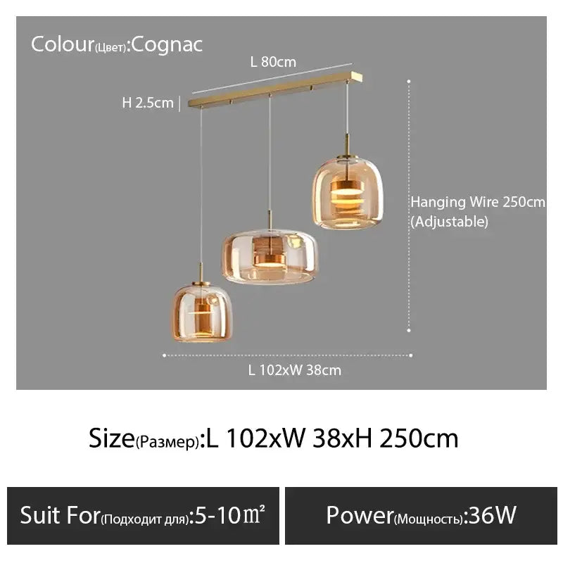 Modern amber nordic glass pendant lamp for kitchen dining room