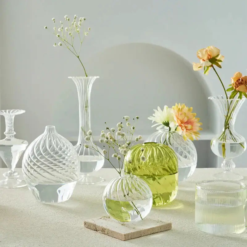 Modern nordic glass ribbed vase set living room decor