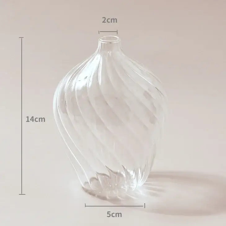 Modern nordic glass ribbed vase set living room decor