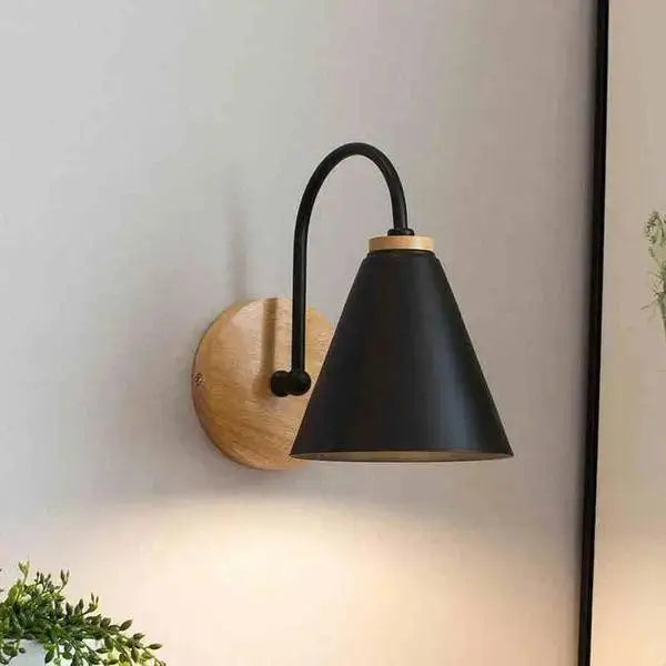 Modern nordic wall lamp black metal and wood sconce bedroom light
