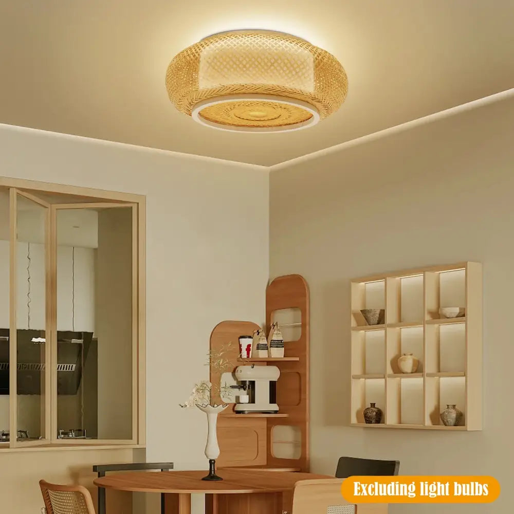 Modern rattan pendant light ceiling fan – living room bamboo texture